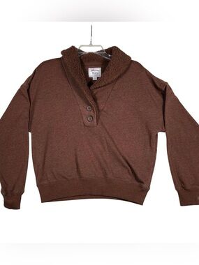American Eagle Cozy Brown Shawl Collar Sherpa-Lined Women's Sweater